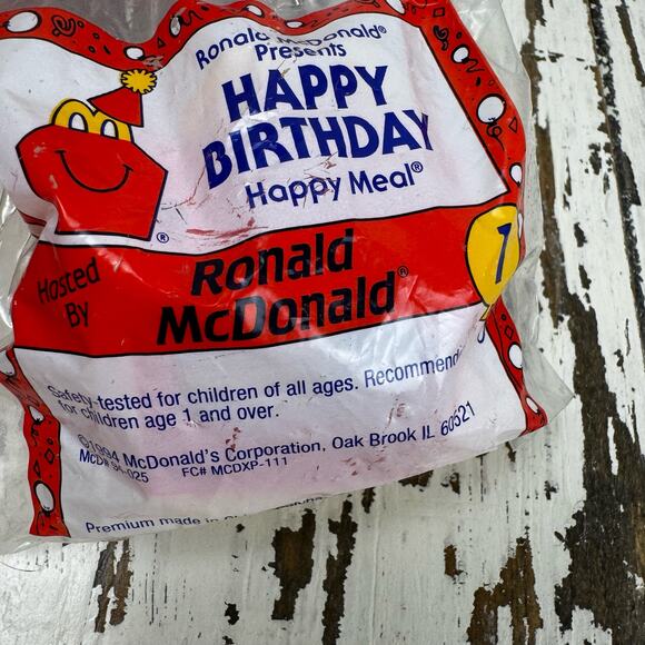 McDonald's Happy Birthday 1994 Ronald McDonald Happy Meal Toy #1 NOS NIP Vtg - Picture 2 of 3